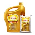 Saffola Gold Refined Cooking oil | Blended of Rice Bran & Corn oil | 5 Litre Jar + Free 1 Litre Pouch
