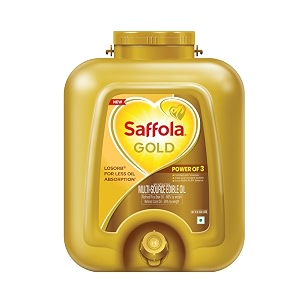 saffola gold  rice bran amp corn multi-source edible oil  less oil absorption  vitamin a amp d  15l jar