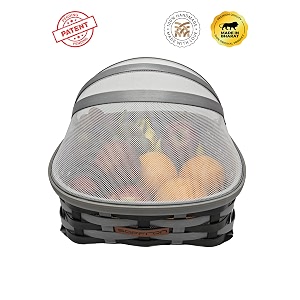 saffron dcor fruit basket for dining table with lid amp net cover  fruits storage basket with net to protect from dust mosquitoes amp fruit flies great gifting option size  small colour grey-brown