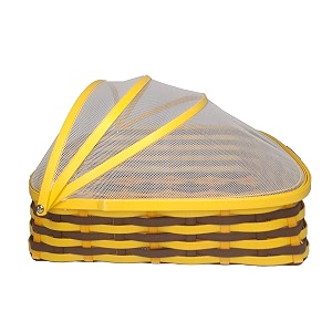 saffron dcor fruit basket for dining table with lid amp net cover  fruits storage basket with net to protect from dust mosquitoes amp fruit flies great gifting option size large colour yellow-brown
