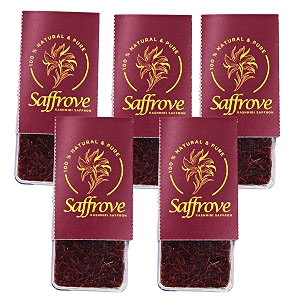 saffrove organic kesar original kashmiri  5g 1g x 5 packs finest pure premium half cut mongra kashmiri kesar saffron for pregnant women  keshar for tea milk tilak pooja and skin