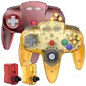 2 Pack Wireless N64 Controller Made for N64 Console, Clear Yellow/Red