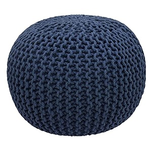 safunooza designs hand knitted cotton rope beans filled round oval pouf pouffe - blue colour - pack of 02 - designed for living room sitting foot rest