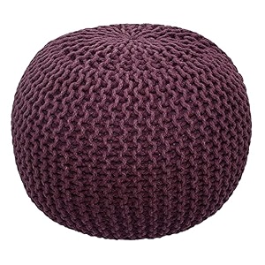 safunooza designs hand knitted cotton rope beans filled round oval pouf pouffe - plum colour - pack of 02 - designed for living room sitting foot rest