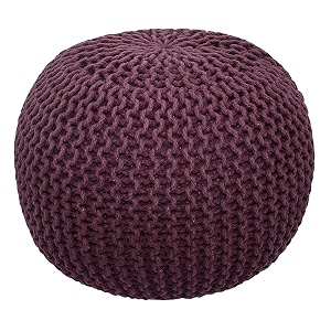 designs hand knitted cotton rope beans filled round oval pouf pouffe - plum colour - pack of 01 - designed for living room sitting foot rest