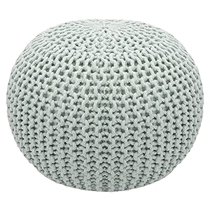 safunooza designs hand knitted cotton rope beans filled round oval pouf pouffe - grey colour - pack of 02 - designed for living room sitting foot rest