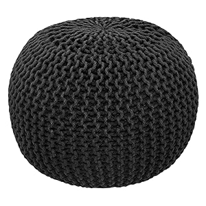 safunooza designs hand knitted cotton rope beans filled round oval pouf pouffe - black colour - pack of 02 - designed for living room sitting foot rest
