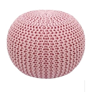 safunooza designs hand knitted cotton rope beans filled round oval pouf pouffe - pink colour - pack of 01 - designed for living room sitting foot rest