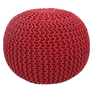safunooza designs hand knitted cotton rope beans filled round oval pouf pouffe - red colour - pack of 02 - designed for living room sitting foot rest