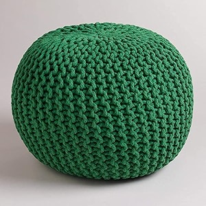 safunooza designs hand knitted cotton rope beans filled round oval pouf pouffe - green colour - pack of 02 - designed for living room sitting foot rest