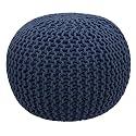 safunooza Designs Hand Knitted Cotton Rope Beans Filled Round Oval Pouf Pouffe - Blue Colour - Pack of 02 - Designed for Living Room Sitting, Foot Rest