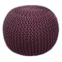 Designs Hand Knitted Cotton Rope Beans Filled Round Oval Pouf Pouffe - Plum Colour - Pack of 01 - Designed for Living Room Sitting, Foot Rest