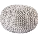 Designs Hand Knitted Cotton Rope Beans Filled Round Oval Pouf Pouffe - Multi Colour - Pack of 01 - Designed for Living Room Sitting, Foot Rest