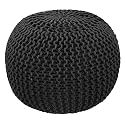 safunooza Designs Hand Knitted Cotton Rope Beans Filled Round Oval Pouf Pouffe - Black Colour - Pack of 02 - Designed for Living Room Sitting, Foot Rest