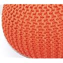 safunooza Designs Hand Knitted Cotton Rope Beans Filled Round Oval Pouf Pouffe - Orange Colour - Pack of 02 - Designed for Living Room Sitting, Foot Rest