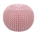 safunooza Designs Hand Knitted Cotton Rope Beans Filled Round Oval Pouf Pouffe - Pink Colour - Pack of 01 - Designed for Living Room Sitting, Foot Rest