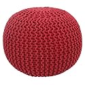 safunooza Designs Hand Knitted Cotton Rope Beans Filled Round Oval Pouf Pouffe - Red Colour - Pack of 02 - Designed for Living Room Sitting, Foot Rest