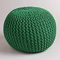 safunooza Designs Hand Knitted Cotton Rope Beans Filled Round Oval Pouf Pouffe - Green Colour - Pack of 02 - Designed for Living Room Sitting, Foot Rest