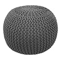 Designs Hand Knitted Cotton Rope Beans Filled Round Oval Pouf Pouffe - Multi Colour - Pack of 01 - Designed for Living Room Sitting, Foot Rest