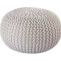 safunooza Designs Hand Knitted Cotton Rope Beans Filled Round Oval Pouf Pouffe - Natural Colour - Pack of 02 - Designed for Living Room Sitting, Foot Rest