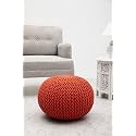 Designs Hand Knitted Cotton Rope Beans Filled Round Oval Pouf Pouffe - Multi Colour - Pack of 01 - Designed for Living Room Sitting, Foot Rest