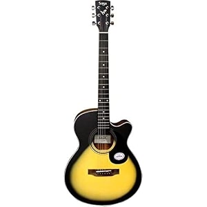 saga sa-600c-sb concert cutaway wood acoustic guitar sunburst
