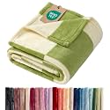 Sage Checkered Blanket Kids Size - Flannel Fleece Luxury Kids Blanket