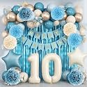 Dusty Blue 10th Birthday Party Decorations Boys Beige Number 10 Balloon