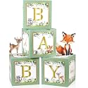 Sage Green Baby Boxes with Letters for Baby Shower, 4pcs Safari Jungle Print Baby Shower Decorations for Balloon Boxes Gender Reveal Baby Blocks BabyShower for Birthday Party Favors