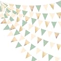 Sage Green Beige Champagne Gold Party Decorations Metallic Fabric Triangle Pennant Banner Bunting Flag Garland for Baby Shower Birthday Wedding Engagement Bridal Shower Graduation Decoration Supplies