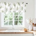 Sage Green Eucalyptus Leaves Kitchen Valance Curtains, Rod Pocket 42x12 in