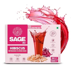 sage hibiscus powder for lemonade - hibiscus flower jaljeera drink mix - energy drink powder - cocktail mixer - party mocktail mixer - instant drink mix with himalayan pink salt for party - 300gm