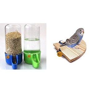 sage square 80ml tube shape cage bird food seed water feeder plastic dispenser cum bowl with removable tray multi color pack of 2 natural wood quarter platform 4 inche