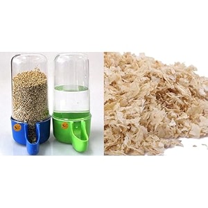 sage square 80ml tube shape cage bird food seed water feeder plastic dispenser cum bowl with removable tray multi color pack of 2 wood shaving 150grm