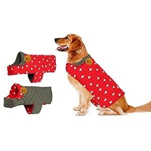 sage square dog fleece jacket reversible dog vest waterproof windproof cold weather dog clothes pet apparel for dogs red and grey medium-large 22 inches