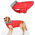 Sage Square Quilted Fur Dog Winter Coat Jacket– Windproof, Waterproof, Pet Apparel, Insulated, Adjustable, Soft &amp; Snug, Warm &amp; Cozy Comfort for Indoor &amp; Outdoor Use (Red) (Small - 16 inch)