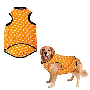 sage square funky soft material dog t-shirt  coolfunky print pet  soft light weight  comfortable amp breathable dog clothing  trendy vest outfit large - 20inches polka orange