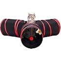 Sage Square Jumbo Collapsible Portable Sleeping Bag Exercise 3 Way Tunnel with Hanging Ball for Cat/Kitten/Puppy/Dog (Red)