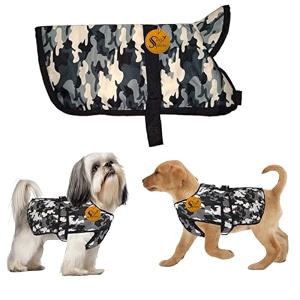 sage square army dog jacket for winter - camouflage windproof pet apparel warm cozy insulated for cold weather adjustable comfortable outdoor amp indoor use random camouflage xxs - 10 inch