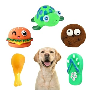 sage square premium squeaky toy set of 5 for dogs - durable chewable rubber toys multiple fun shapes amp colors for interactive play teething relief keeps entertained happy combo no 7