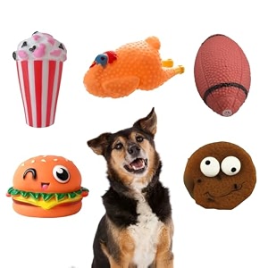 sage square premium squeaky toy set of 5 for dogs - durable chewable rubber toys multiple fun shapes amp colors for interactive play teething relief keeps entertained happy combo no 2
