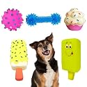 Sage Square Premium Squeaky Toy Set of 5 for Dogs - Durable, Chewable, Rubber Toys, Multiple Fun Shapes & Colors for Interactive Play, Teething Relief, Keeps Entertained, Happy (Combo No. 1)