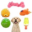 Sage Square Premium Squeaky Toy Set of 5 for Dogs - Durable, Chewable, Rubber Toys, Multiple Fun Shapes & Colors for Interactive Play, Teething Relief, Keeps Entertained, Happy (Combo No. 4)