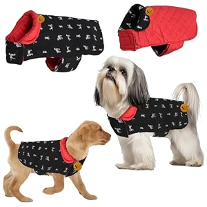 sage square dog print reversible winter coat  insulated jacket with adjustable strap soft lining stylish polka dot design warm lightweight perfect for winter adventures printed xs - 12 inch