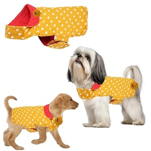 sage square reversible polka dot dog winter coat  weatherproof pet jacket insulated adjustable soft amp snug for warm amp cozy comfort for indoor amp outdoor polka yellow xs - 12 inch