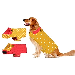 sage square reversible polka dot dog winter coat  weatherproof pet jacket insulated adjustable soft amp snug for warm amp cozy comfort for indoor amp outdoor small-medium - 14 inches yellow amp red