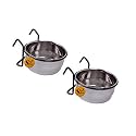 Sage Square Rustproof Stainless Steel Cage Food, Seed, Water Feeder Cum Bowl with Holder clamp for Birds (225ml) (Pack of 2)