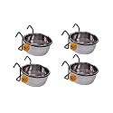 Sage Square Rustproof Stainless Steel Cage Food, Seed, Water Feeder Cum Bowl with Holder clamp for Birds (225ml) (Pack of 4)