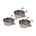 Sage Square Rustproof Stainless Steel Cage Food, Seed, Water Feeder Cum Bowl with Holder clamp for Birds (225ml) (Set of 3)