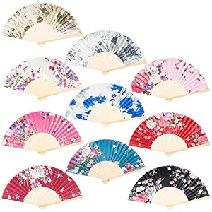 sage square set floral handheld folding chinese fan vintage era touch fabric folding fan for wedding dancing party decorations birthday party photo booth random pack of 1 multicolor